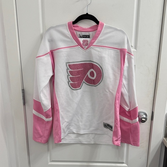 Reebok Tops - Reebok Pink and White Philadelphia Flyers Hockey Jersey Size‎ Large Ladies